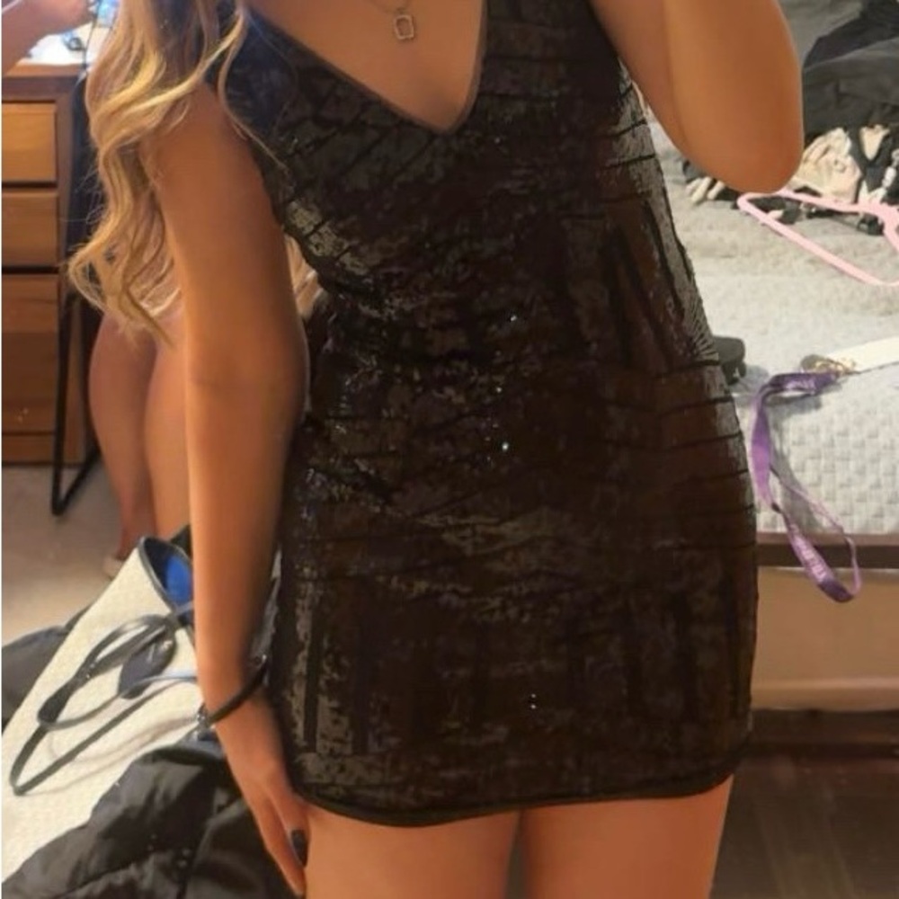 Black Sequin V-Neck Dress hoco dress